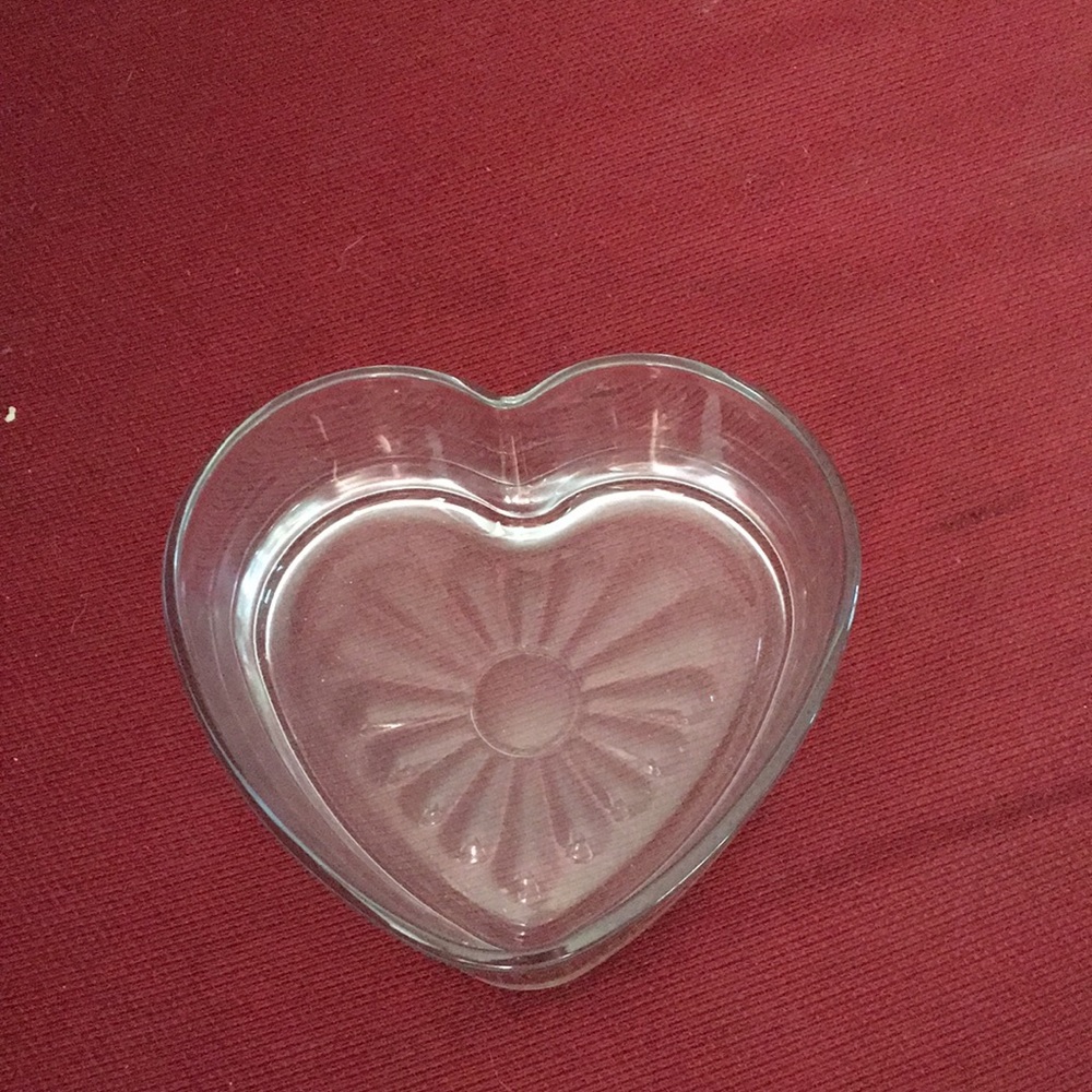Heart shaped glass dish.